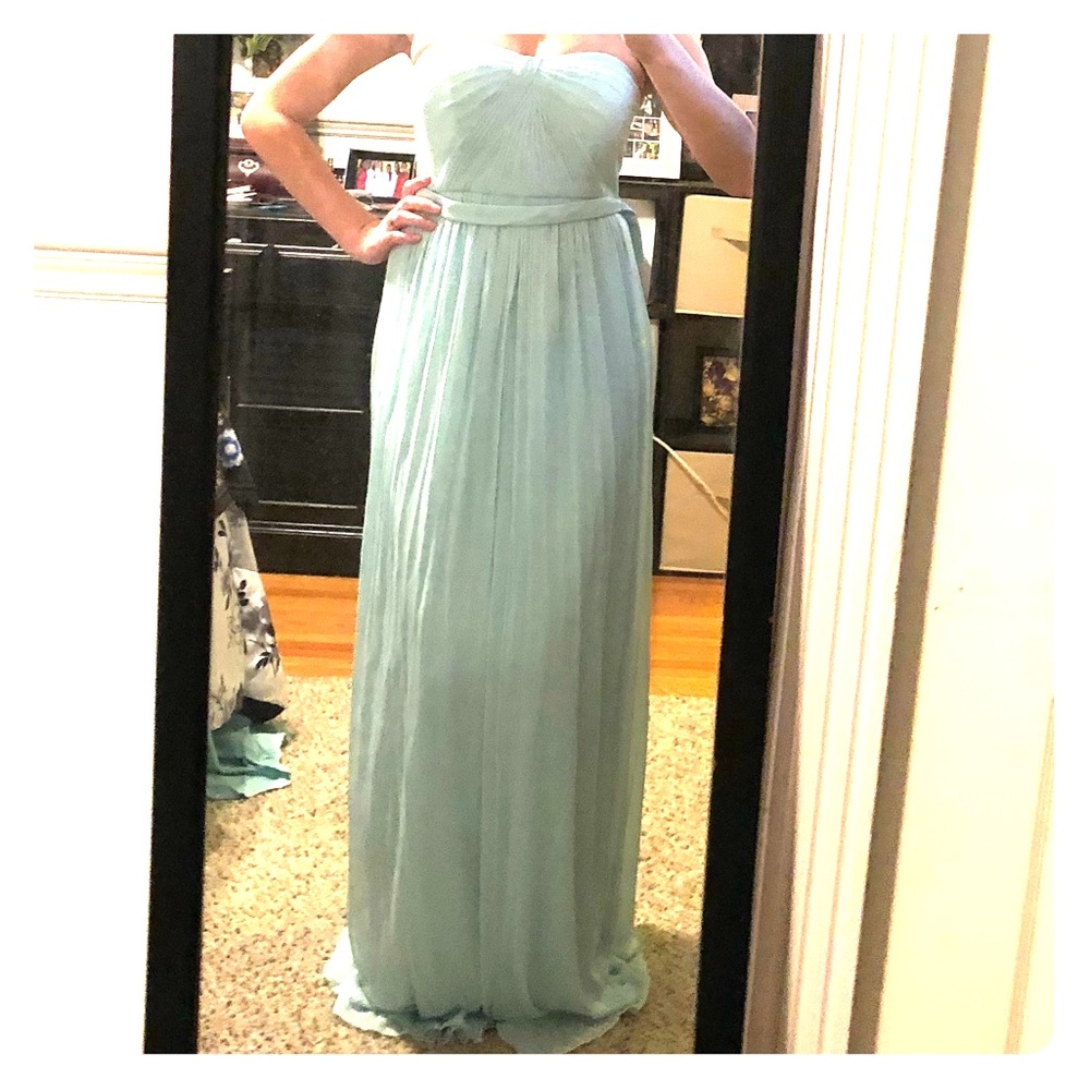 David’sBridal mesh strapless mint bridesmaid dress
